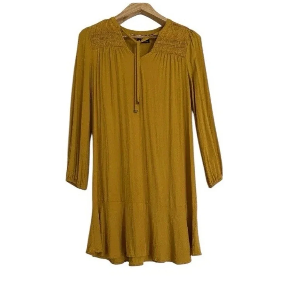 Maeve by Anthropologie Ragonda Yellow Tunic Dress Long Sleeve‎ Women's size 8